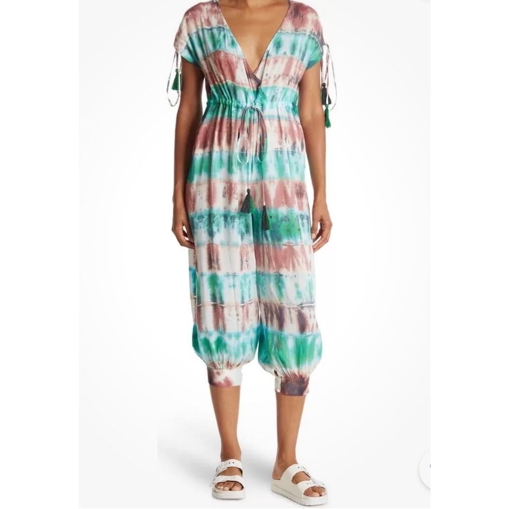 Raga Cropped Jumpsuit Tie Dye Small Cinch Waist NWT